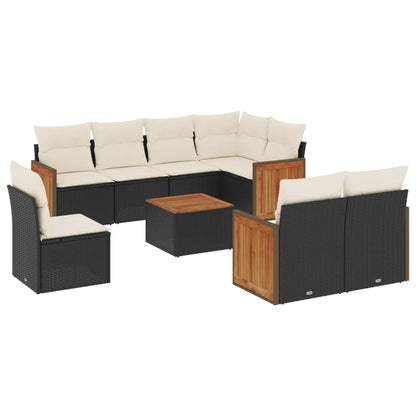 Set Divani da Giardino 9 pz con Cuscini Nero in Polyrattan - homemem39