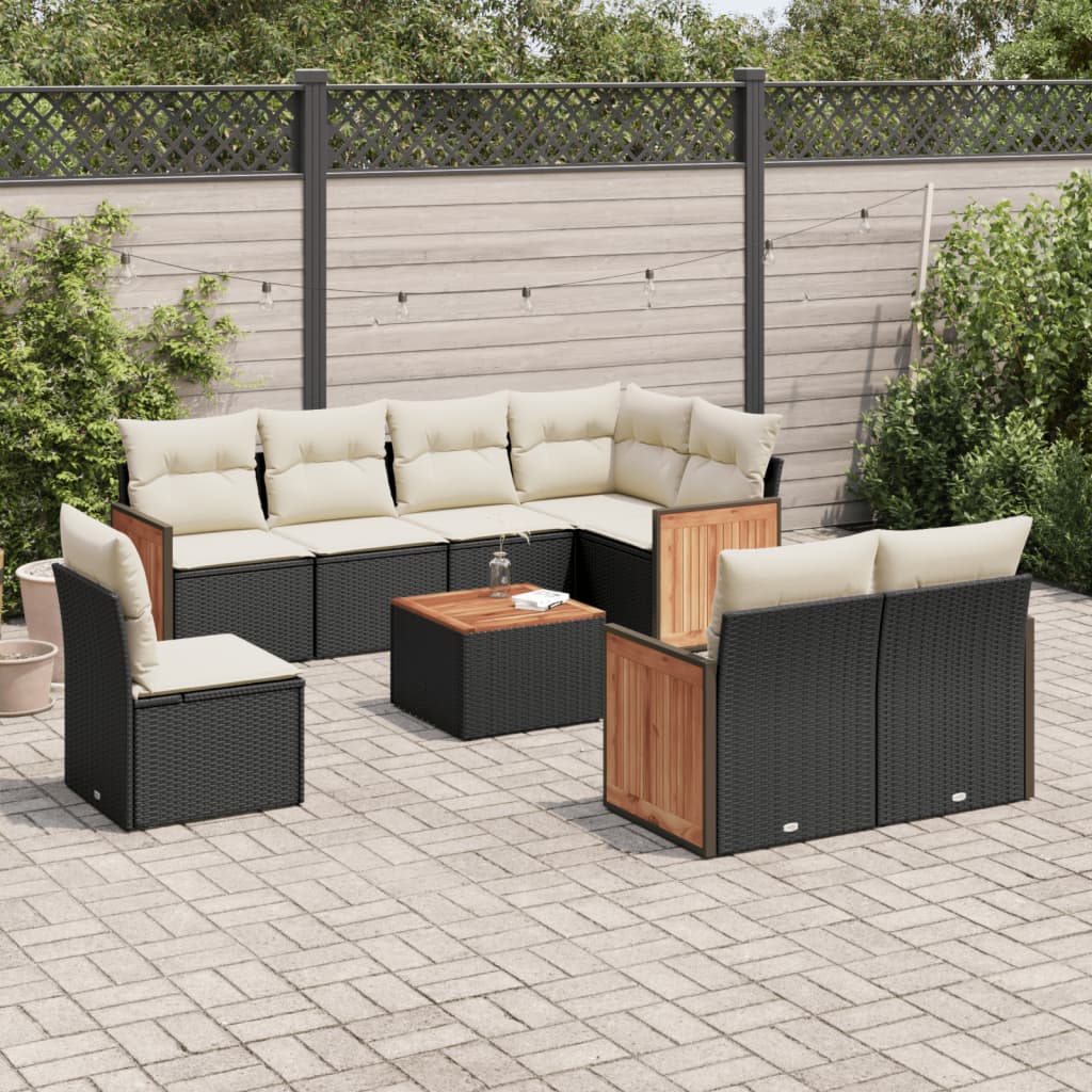 Set Divani da Giardino 9 pz con Cuscini Nero in Polyrattan - homemem39