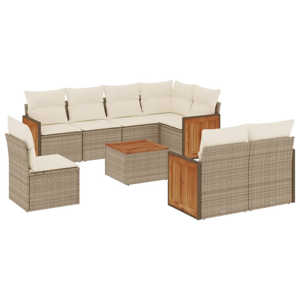 Set Divano da Giardino 9 pz con Cuscini Beige in Polyrattan - homemem39