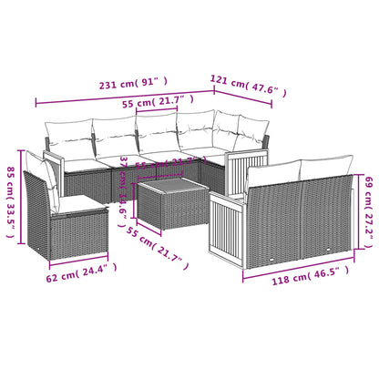 Set Divano da Giardino 9 pz con Cuscini Beige in Polyrattan | homemem39