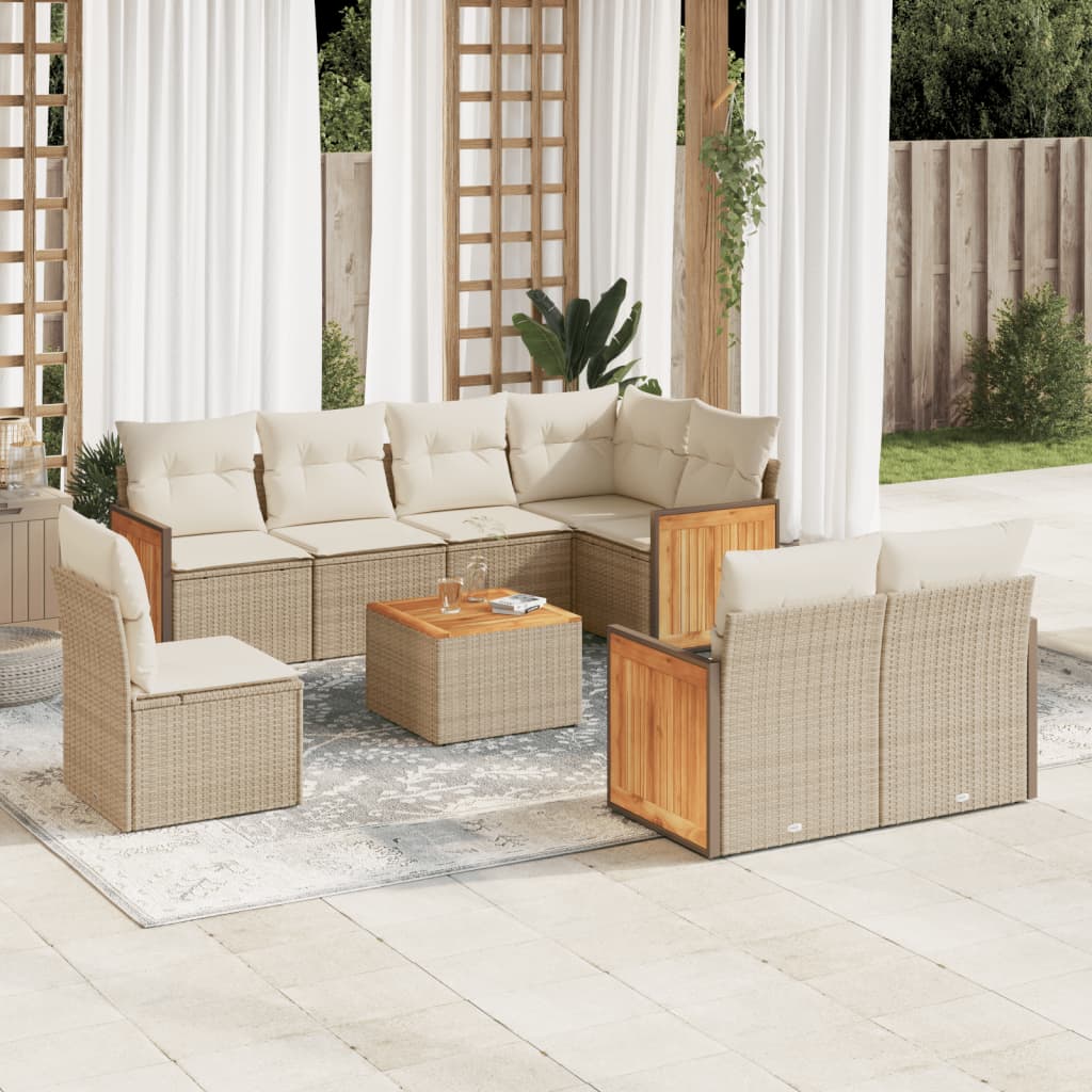 Set Divano da Giardino 9 pz con Cuscini Beige in Polyrattan - homemem39