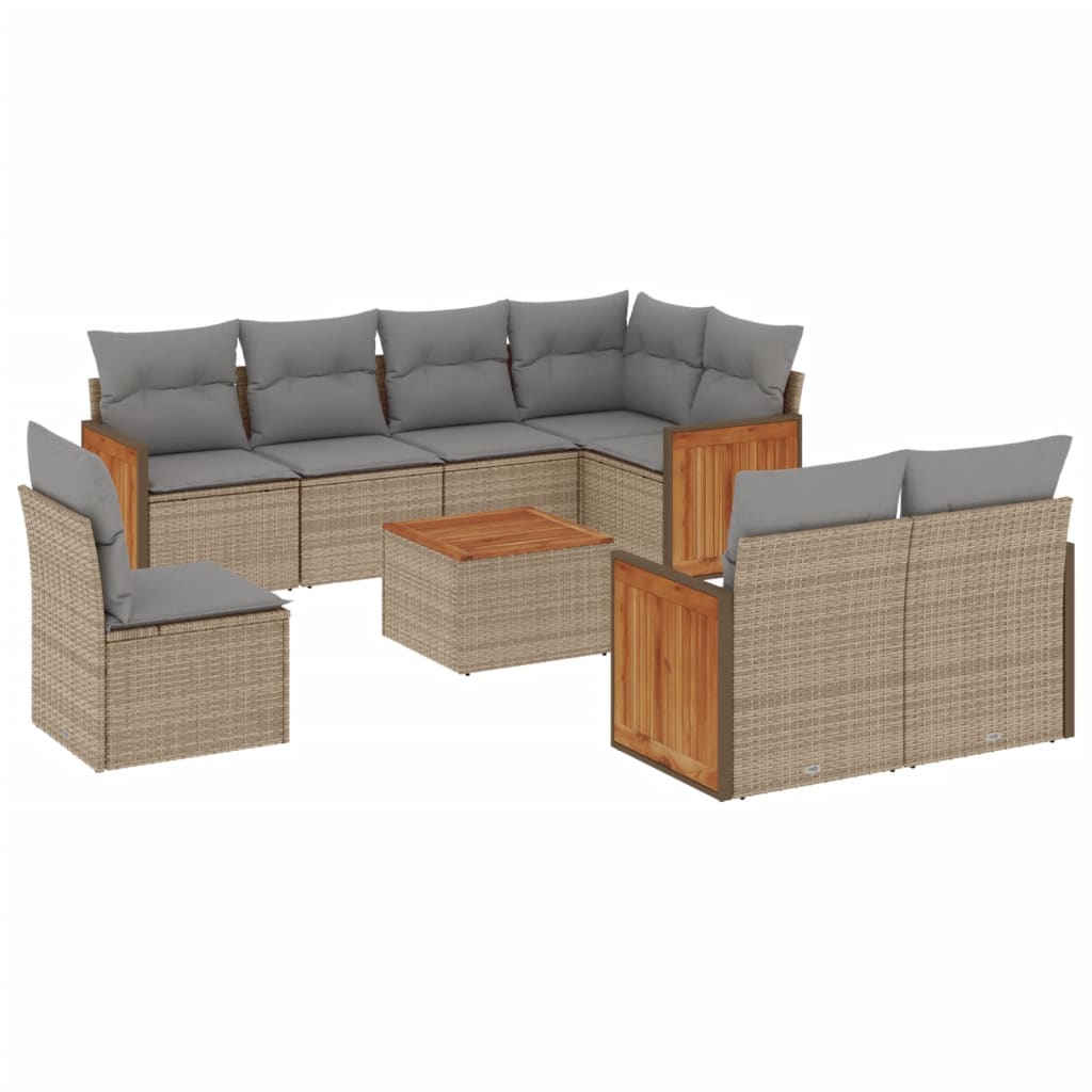 Set Divano da Giardino 9 pz con Cuscini Beige in Polyrattan - homemem39
