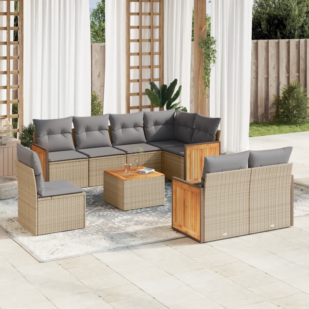 Set Divano da Giardino 9 pz con Cuscini Beige in Polyrattan | homemem39