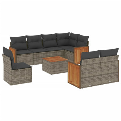 Set Divano da Giardino 9 pz con Cuscini Grigio in Polyrattan | homemem39