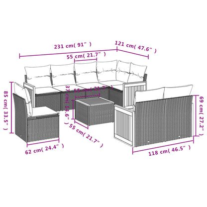 Set Divano da Giardino 9 pz con Cuscini Grigio in Polyrattan | homemem39