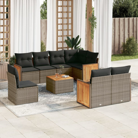 Set Divano da Giardino 9 pz con Cuscini Grigio in Polyrattan | homemem39