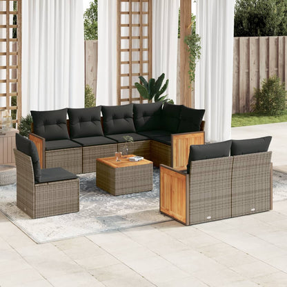 Set Divani da Giardino 9 pz con Cuscini Grigio in Polyrattan | homemem39