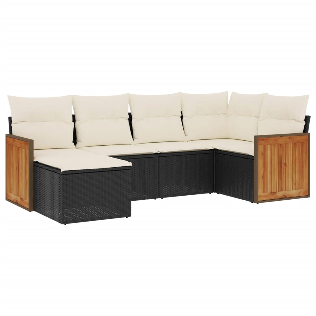 Set Divano da Giardino 6 pz con Cuscini Nero in Polyrattan - homemem39