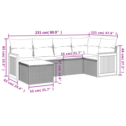 Set Divano da Giardino 6 pz con Cuscini Nero in Polyrattan | homemem39