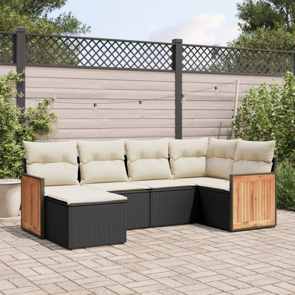 Set Divano da Giardino 6 pz con Cuscini Nero in Polyrattan | homemem39