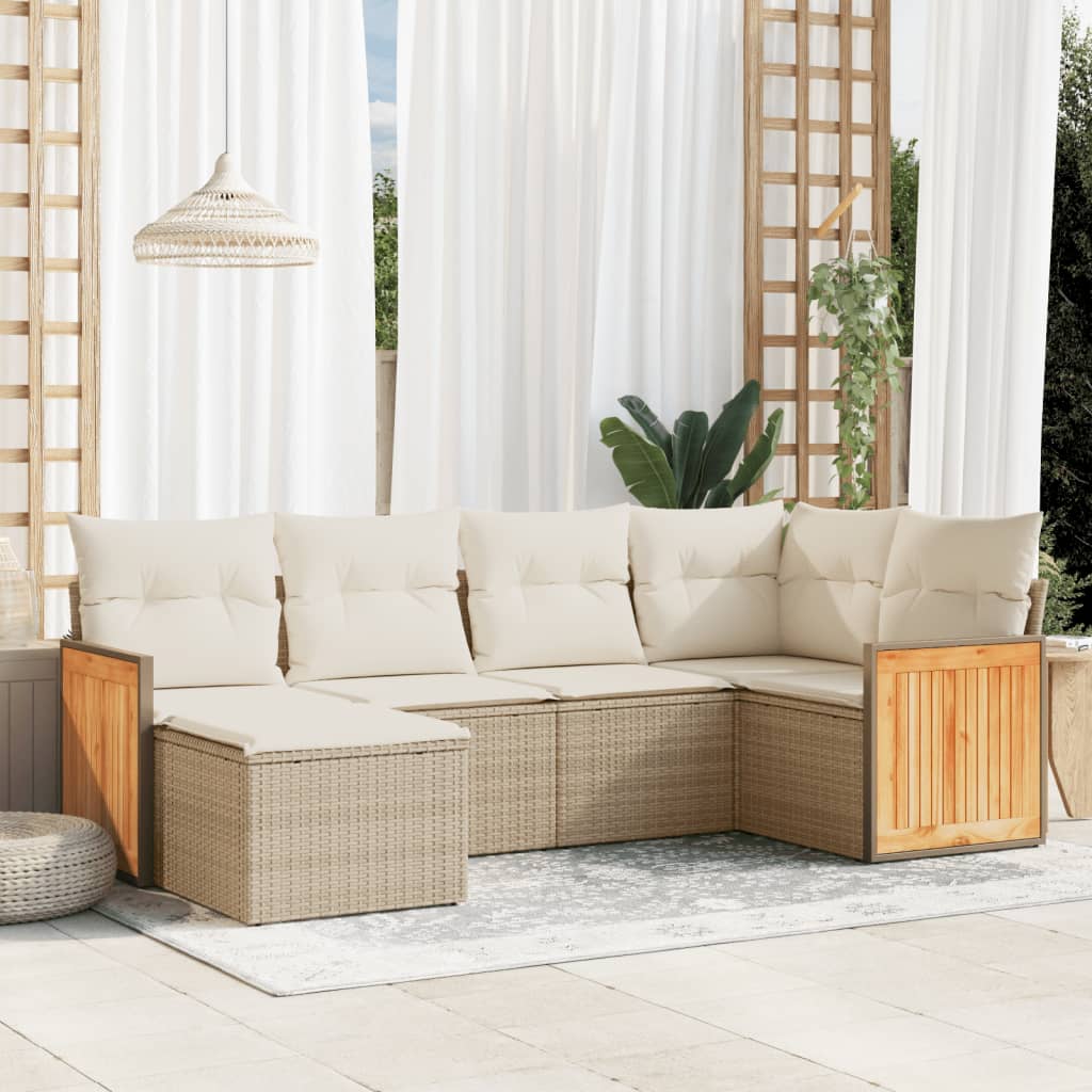 Set Divano da Giardino 6 pz con Cuscini Beige in Polyrattan - homemem39