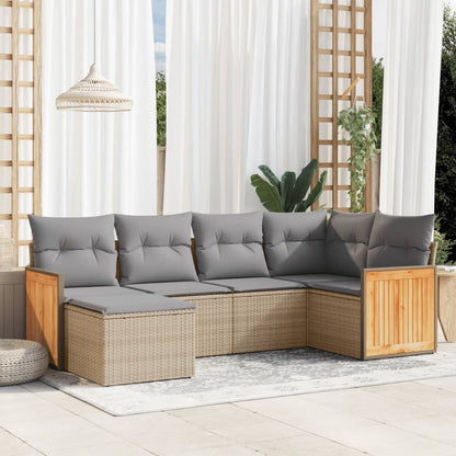 Set Divano da Giardino 6 pz con Cuscini Beige in Polyrattan - homemem39