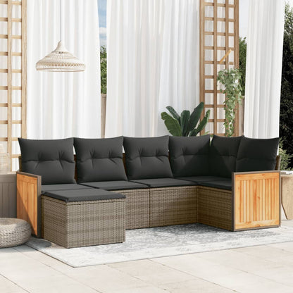 Set Divano da Giardino 6 pz con Cuscini Grigio in Polyrattan - homemem39