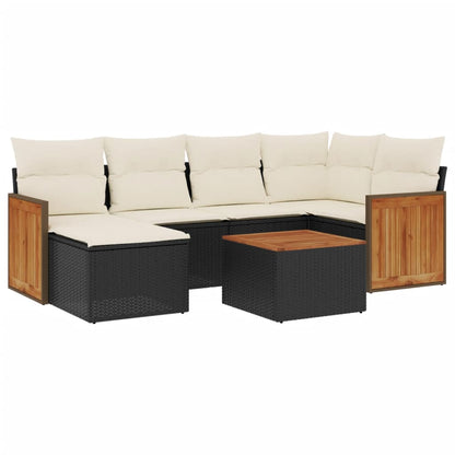 Set Divani da Giardino con Cuscini 7pz Nero Polyrattan | homemem39