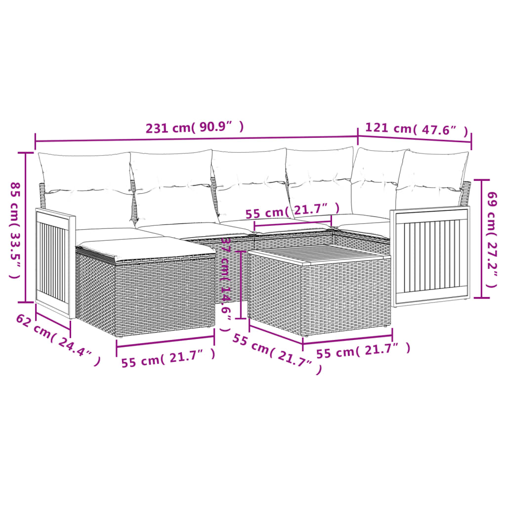 Set Divani da Giardino con Cuscini 7pz Nero Polyrattan | homemem39