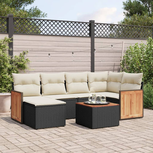 Set Divani da Giardino con Cuscini 7pz Nero Polyrattan - homemem39