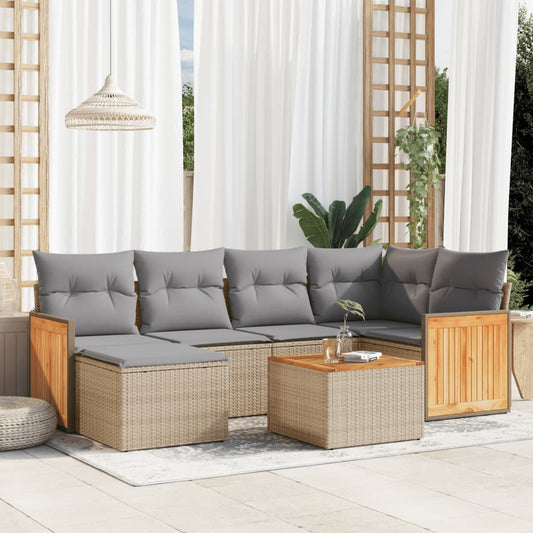Set Divani da Giardino 7 pz con Cuscini Beige in Polyrattan - homemem39