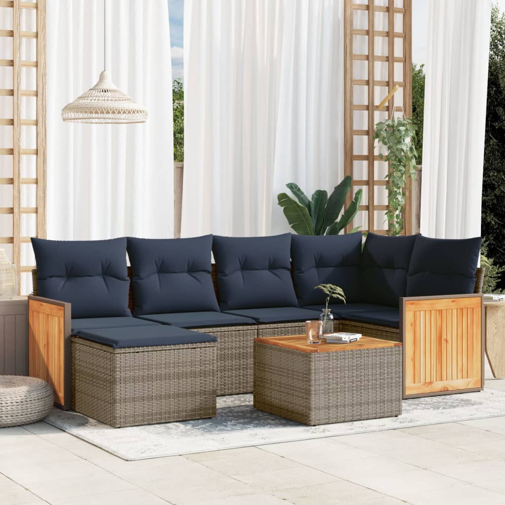 Set Divani da Giardino 7 pz con Cuscini Grigio in Polyrattan | homemem39