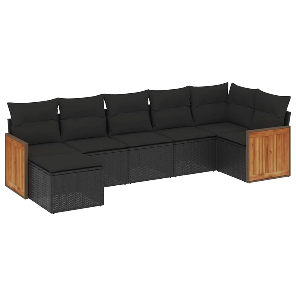 Set Divani da Giardino con Cuscini 7pz Nero Polyrattan | homemem39