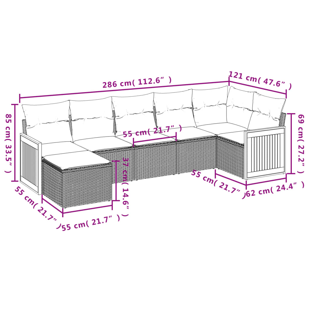 Set Divani da Giardino con Cuscini 7pz Nero Polyrattan | homemem39