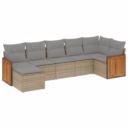 Set Divani da Giardino 7 pz con Cuscini Beige in Polyrattan | homemem39