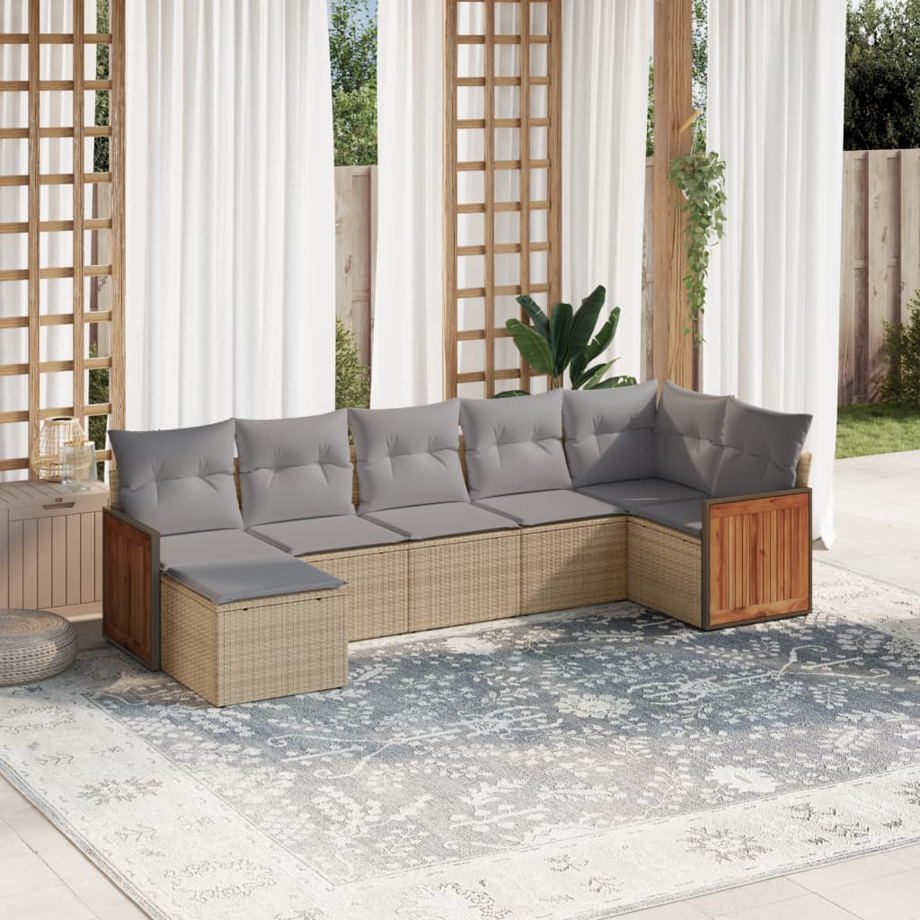 Set Divani da Giardino 7 pz con Cuscini Beige in Polyrattan | homemem39