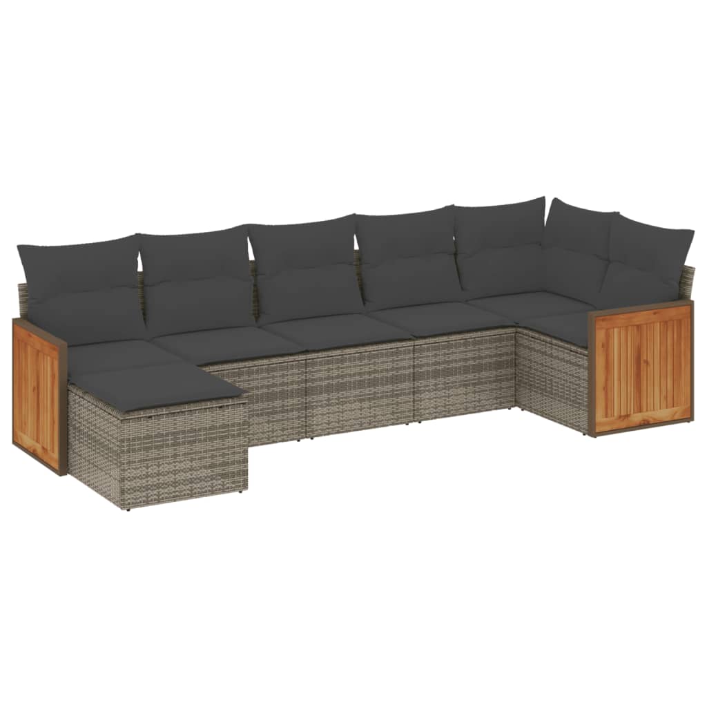 Set Divani da Giardino 7 pz con Cuscini Grigio in Polyrattan | homemem39