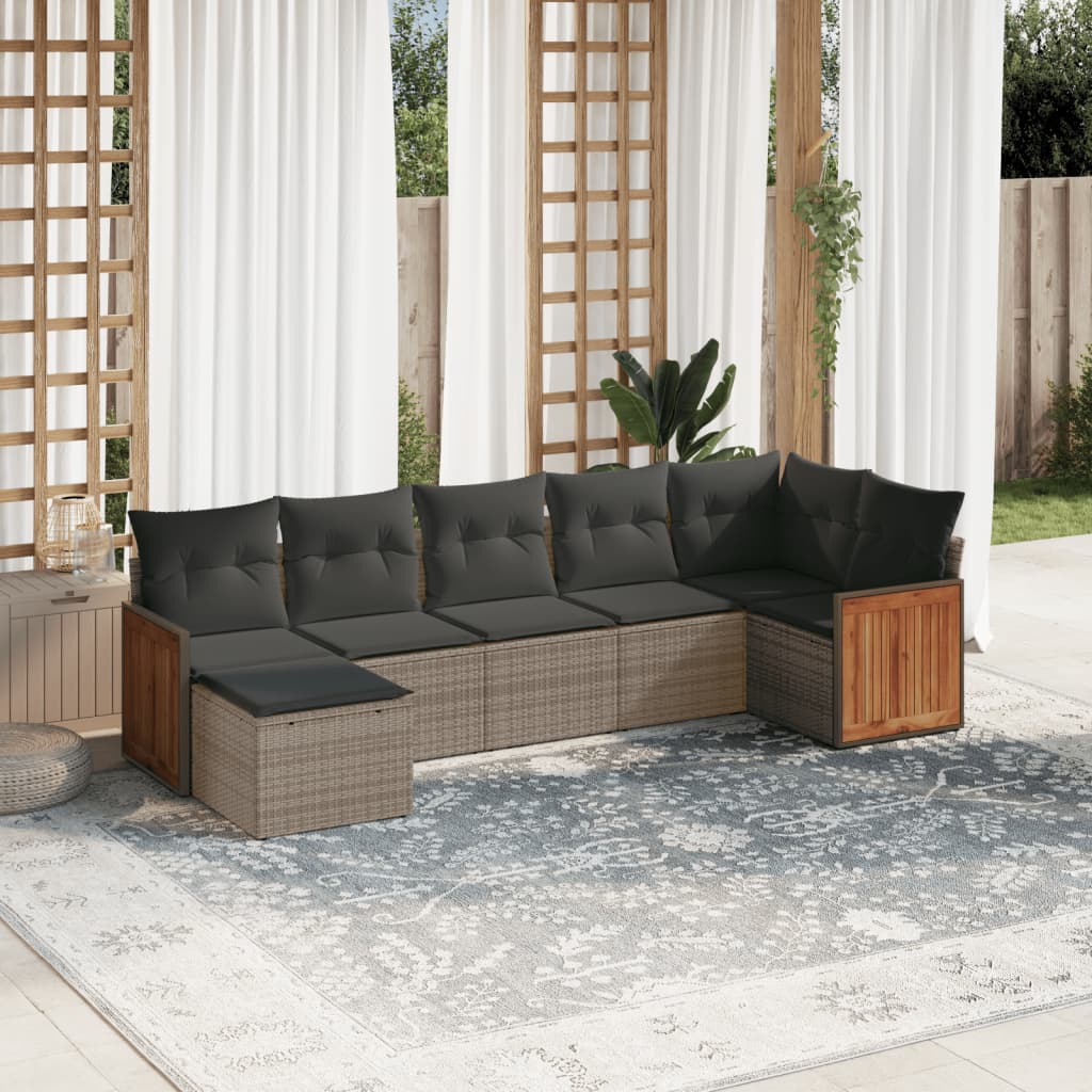 Set Divani da Giardino 7 pz con Cuscini Grigio in Polyrattan | homemem39