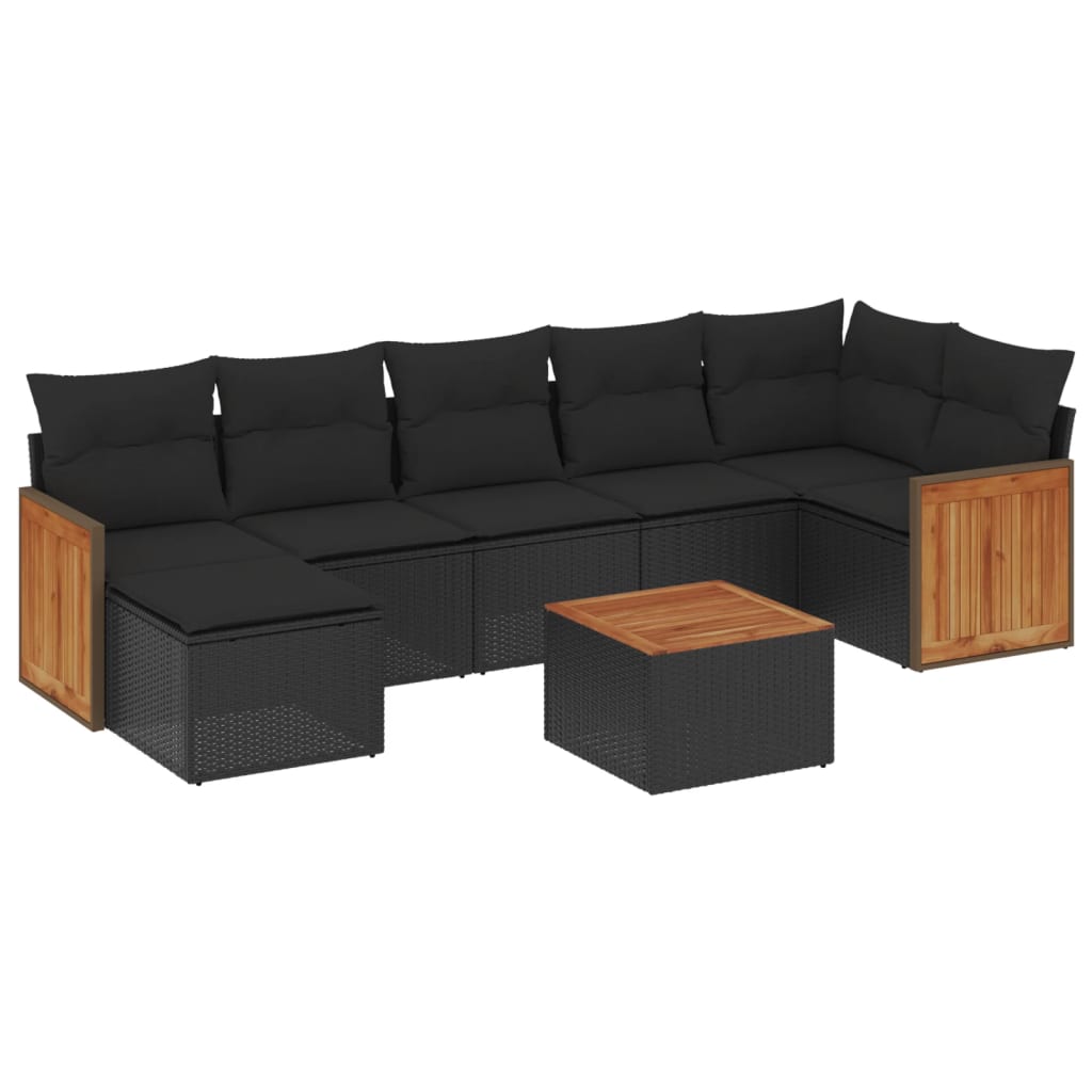 Set Divani da Giardino con Cuscini 8 pz Nero in Polyrattan - homemem39