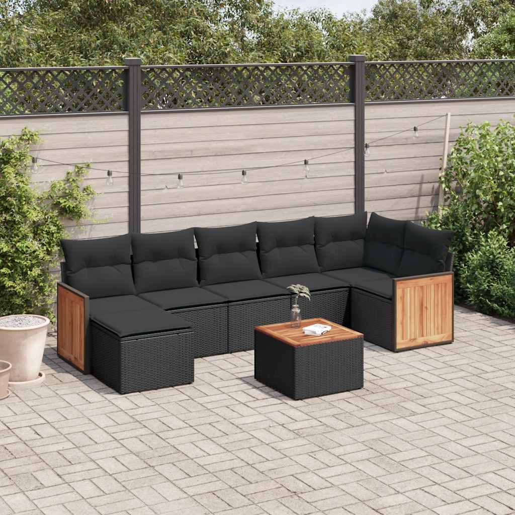 Set Divani da Giardino con Cuscini 8 pz Nero in Polyrattan | homemem39