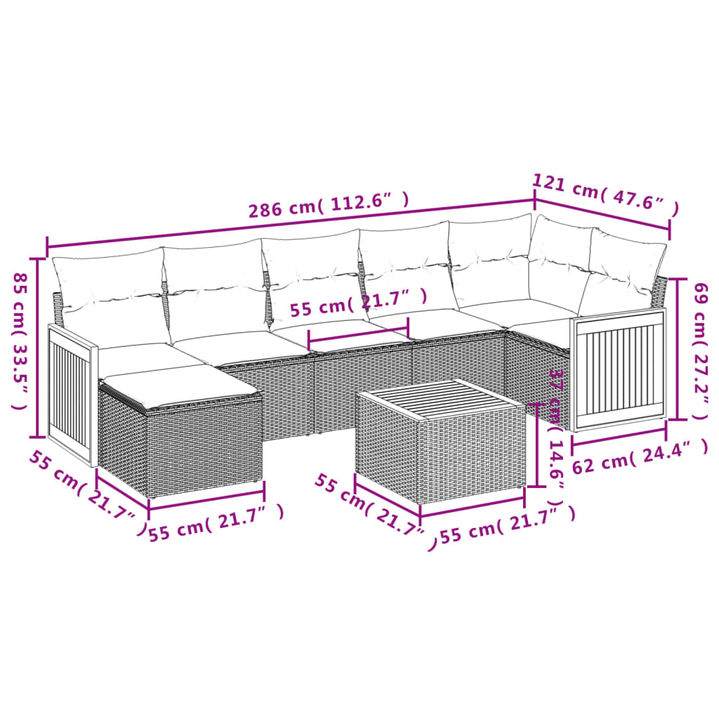 Set Divani da Giardino con Cuscini 8 pz Nero in Polyrattan | homemem39