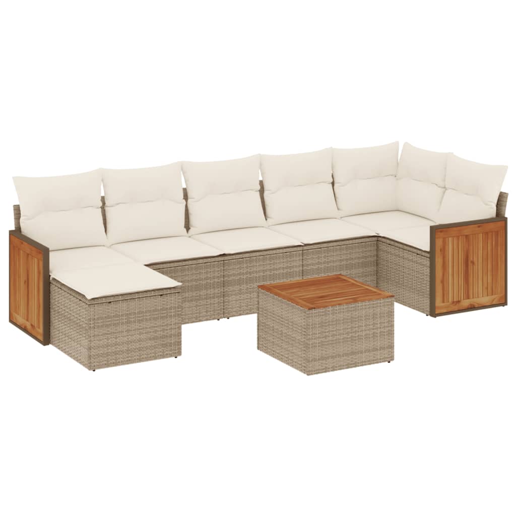 Set Divano da Giardino 8 pz con Cuscini Beige in Polyrattan - homemem39
