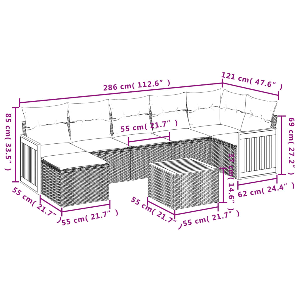 Set Divano da Giardino 8 pz con Cuscini Beige in Polyrattan | homemem39
