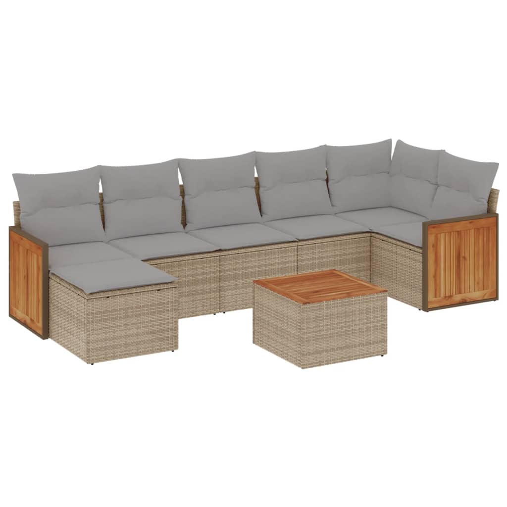 Set Divano da Giardino 8 pz con Cuscini Beige in Polyrattan | homemem39