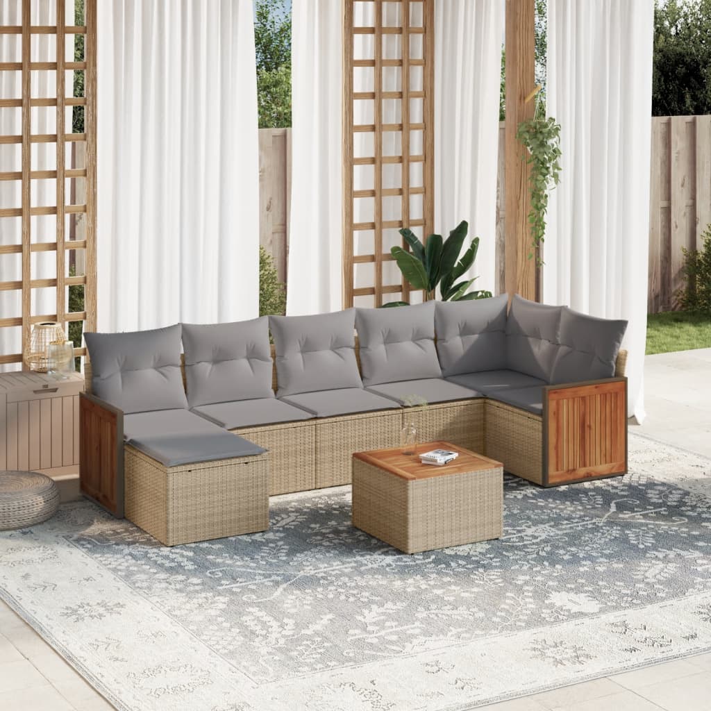 Set Divano da Giardino 8 pz con Cuscini Beige in Polyrattan | homemem39