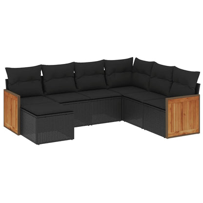 Set Divani da Giardino con Cuscini 7pz Nero Polyrattan | homemem39