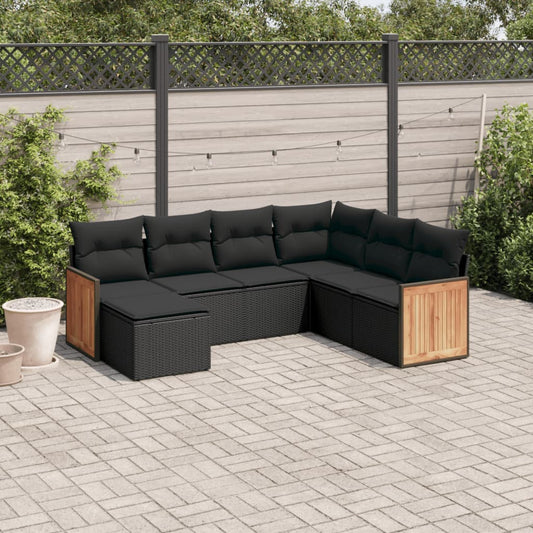 Set Divani da Giardino con Cuscini 7pz Nero Polyrattan - homemem39