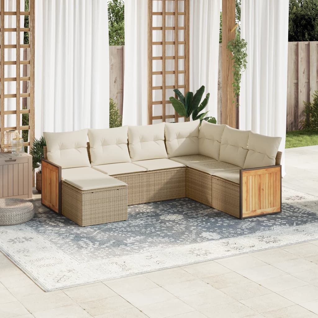 Set Divani da Giardino 7 pz con Cuscini Beige in Polyrattan - homemem39
