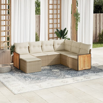 Set Divani da Giardino 7 pz con Cuscini Beige in Polyrattan - homemem39