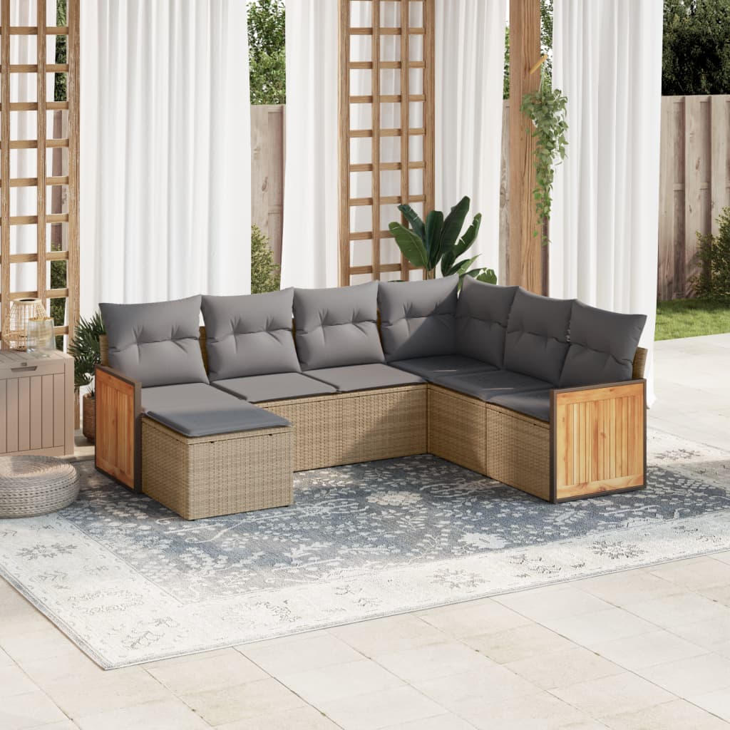 Set Divani da Giardino 7 pz con Cuscini Beige in Polyrattan - homemem39