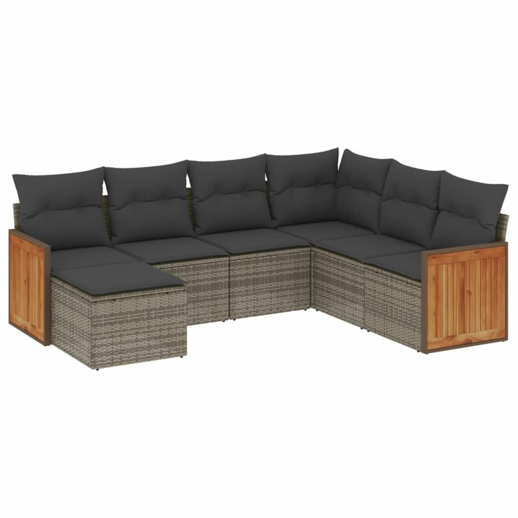 Set Divani da Giardino 7 pz con Cuscini Grigio in Polyrattan | homemem39