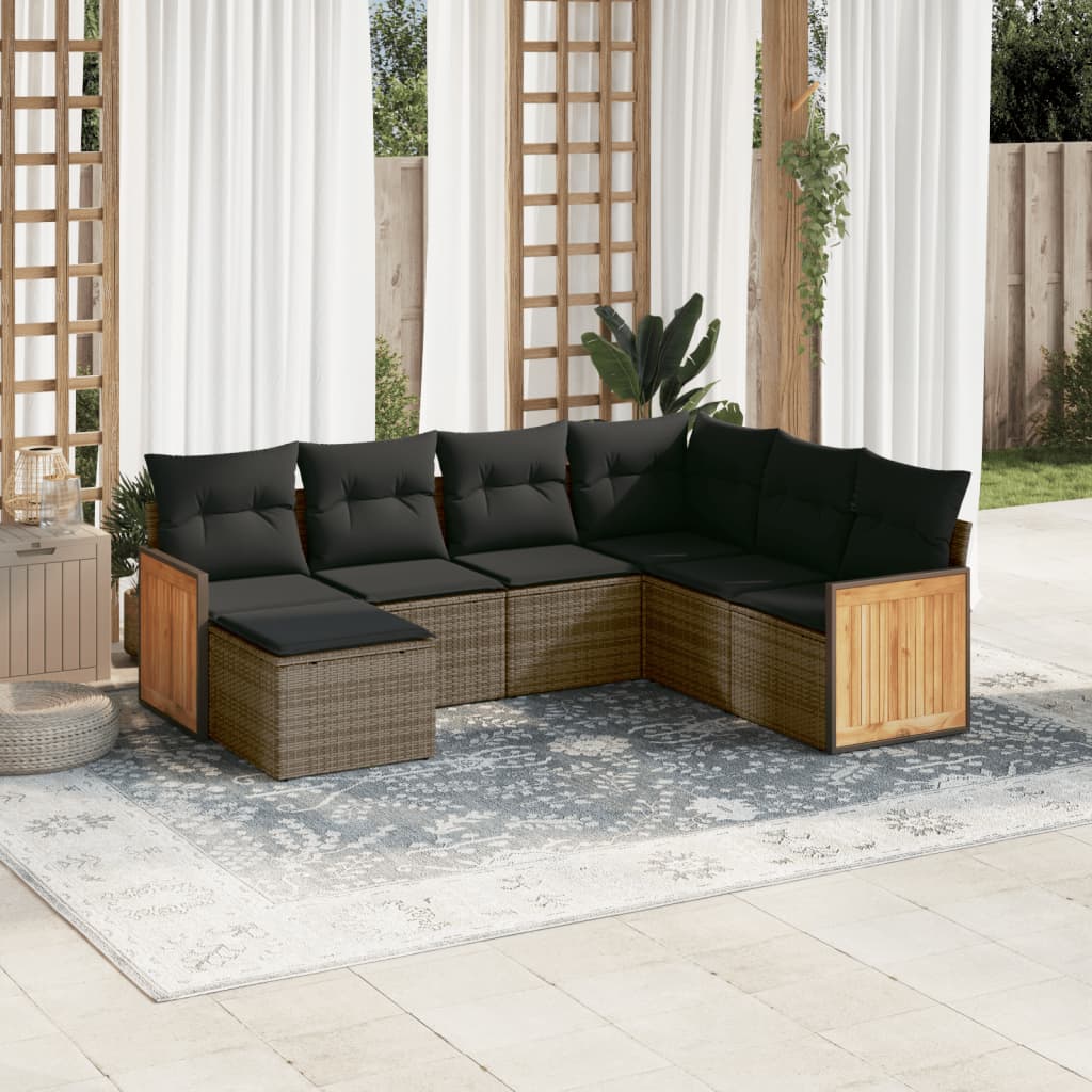 Set Divani da Giardino 7 pz con Cuscini Grigio in Polyrattan | homemem39