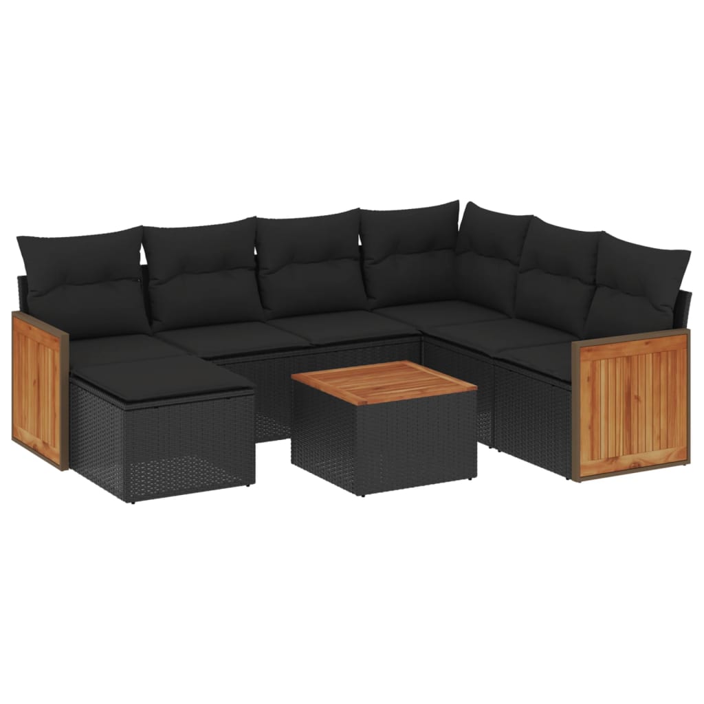 Set Divani da Giardino con Cuscini 8 pz Nero in Polyrattan - homemem39