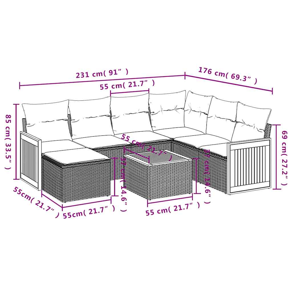 Set Divani da Giardino con Cuscini 8 pz Nero in Polyrattan | homemem39