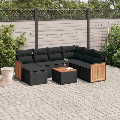 Set Divani da Giardino con Cuscini 8 pz Nero in Polyrattan - homemem39