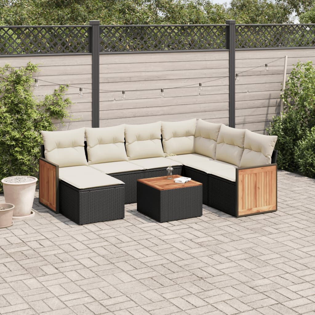 Set Divani da Giardino con Cuscini 8 pz Nero in Polyrattan | homemem39