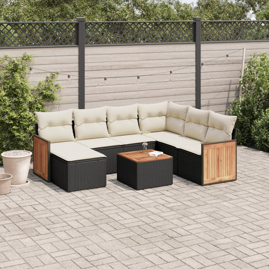 Set Divani da Giardino con Cuscini 8 pz Nero in Polyrattan | homemem39
