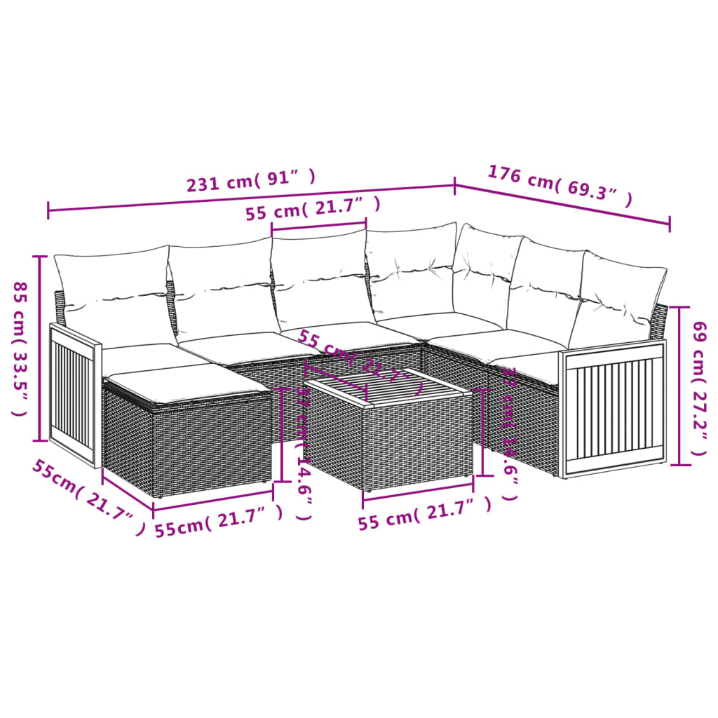 Set Divano da Giardino 8 pz con Cuscini Beige in Polyrattan | homemem39
