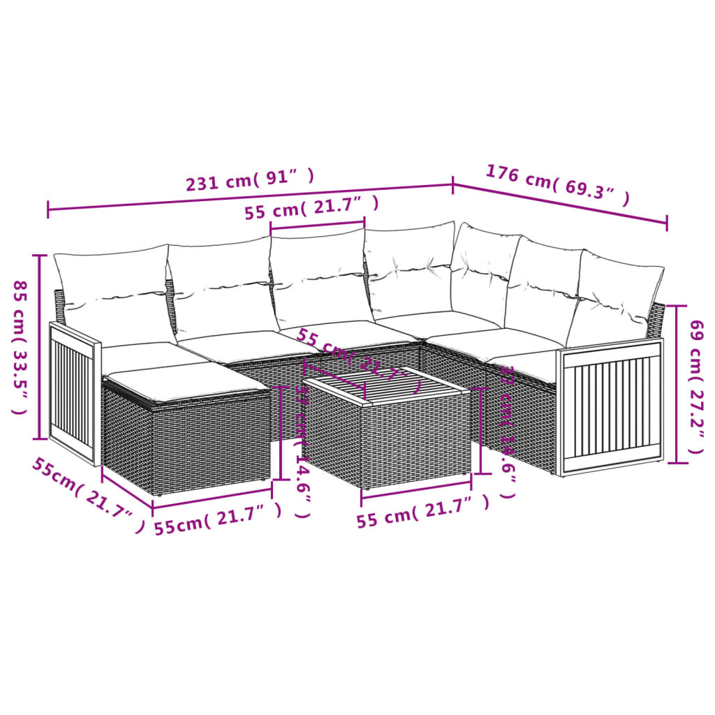 Set Divano da Giardino 8 pz con Cuscini Beige in Polyrattan | homemem39