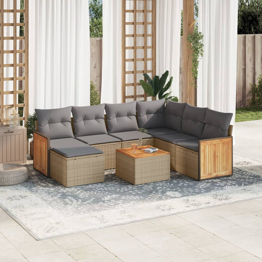 Set Divano da Giardino 8 pz con Cuscini Beige in Polyrattan | homemem39